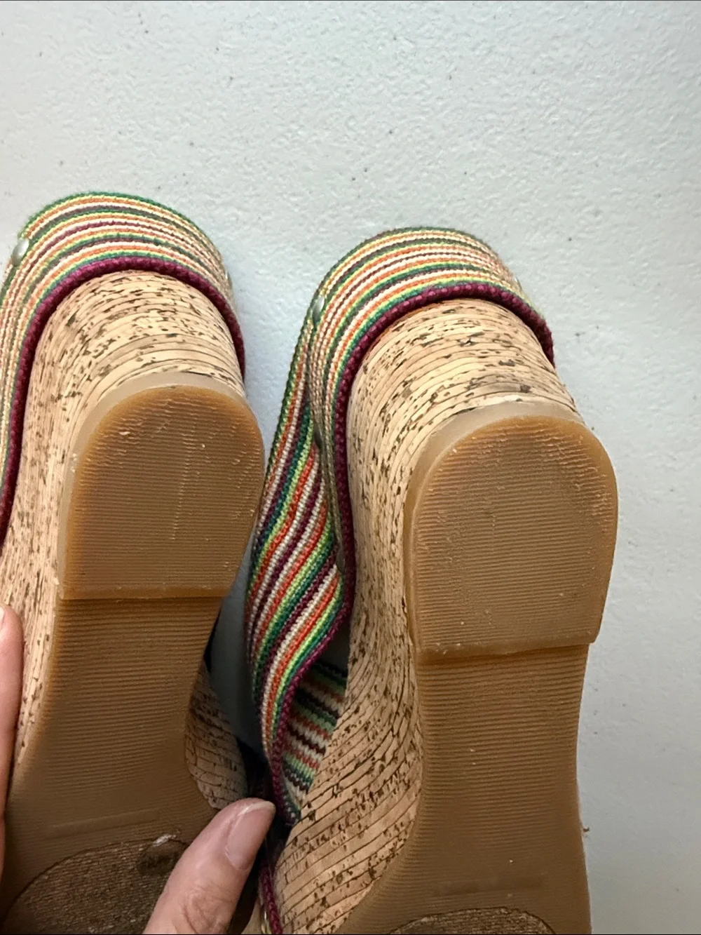 Lucky Brand Multicolor Striped Wedge Sandals with Pink Trim